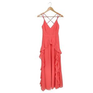 NWT Lulu's Vibrant Love Coral Sleeveless Ruffled Maxi Dress‎ Size XL